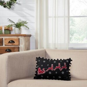 Limited Edition Annie Black Check Santa Sleigh Pillow 9.5x14